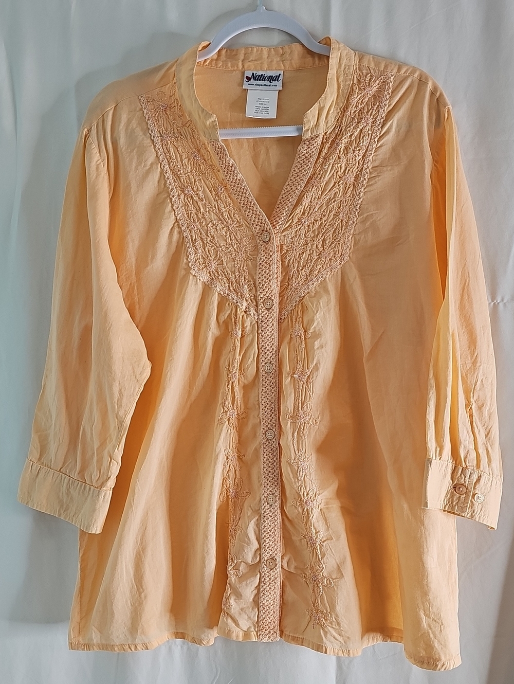 National 100%Cotton Peach Embroidered Cotton Tunic Top